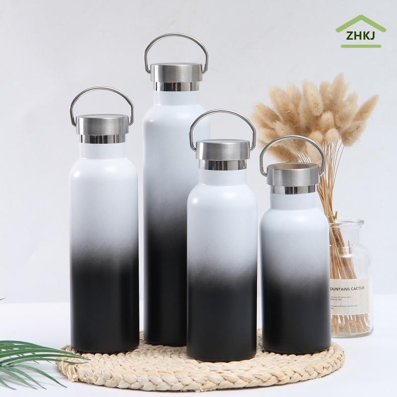 Bình Nước Inox 304 Giữ Nhiệt Màu Gradient Có Tay Cầm Thời Trang Dung Tích 350ML 500ML 600ML 750ML 1000ML