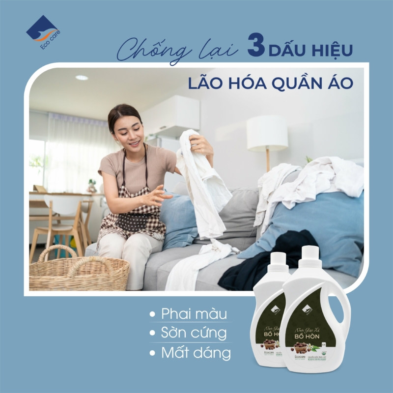 Nước giặt xả hữu cơ Bồ Hòn tinh dầu Hoa Bưởi ECOCARE 1 lít - Bền màu, giữ dáng, làm mềm vải, an toàn da nhạy cảm