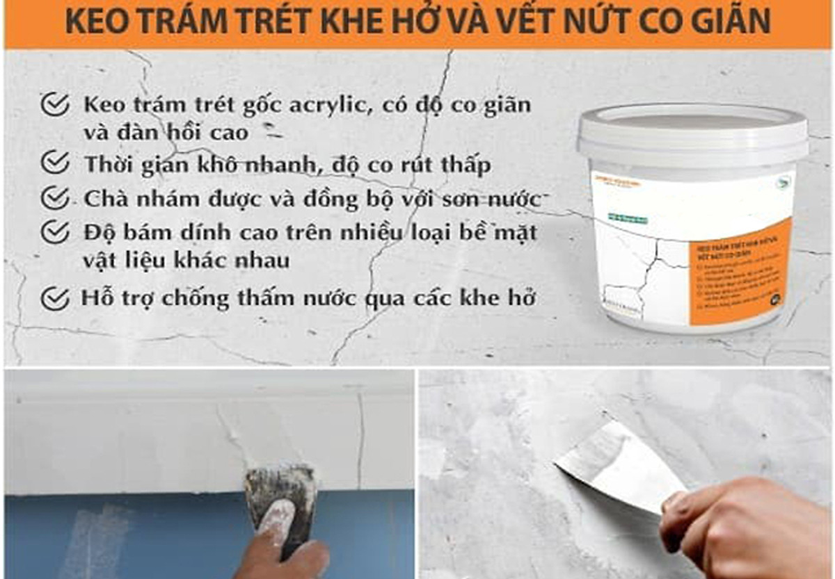 Keo trám trét khe hở, xử lý vết nứt tường bị bong tróc, nứt, trầy xước, đóng đinh và vết bẩn... ( chọn phân loại)