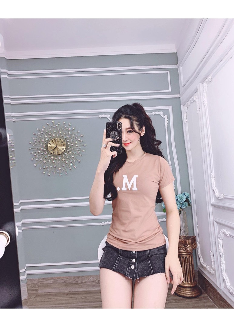 Áo thun nữ MXM in chữ M cổ tròn thun 4 chiều form ôm body cực tôn dáng