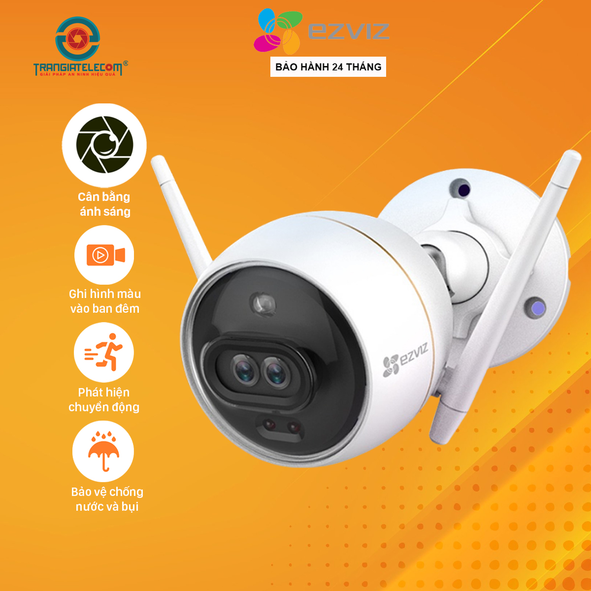 Camera Wifi EZVIZ ngoài trời C3X có màu ban đêm, báo động công nghệ AI - Hàng chính hãng