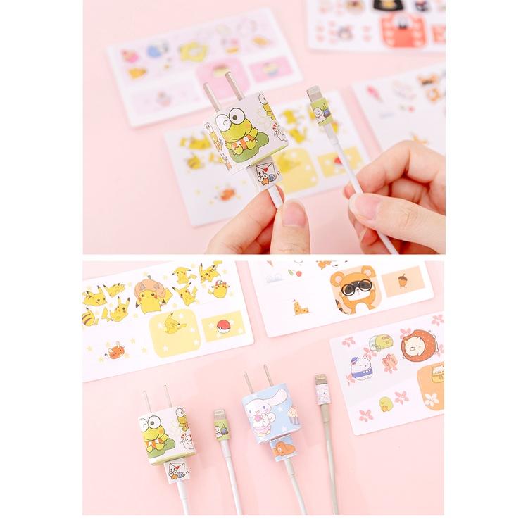 Sticker cute miếng dán bảo vệ củ sạc cho điện thoại họa tiết hoạt hình