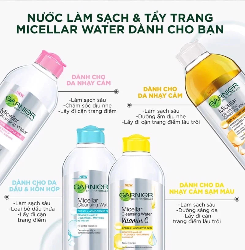 [GARNIER] Nước Tẩy Trang Vitamin C Làm Sạch Sâu Và Trắng Sáng Cho Làn Da  Micellar Water 400/125/50ml