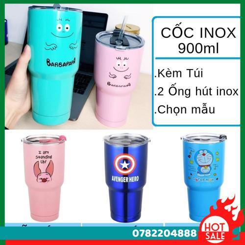 Combo Ly Giữ Nhiệt Thái Lan 900Ml Tặng Kèm Túi Đựng, Ống Hút Và Cọ Rửa - CH Hương Thị Miễn Phí Vận Chuyển