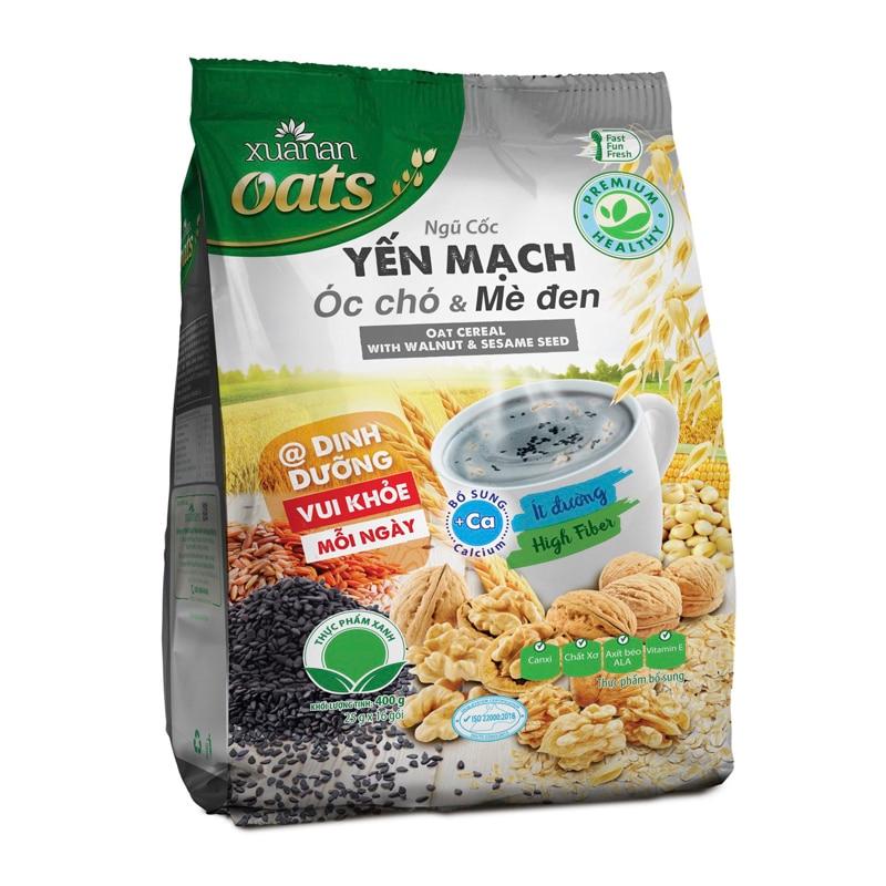 Ngũ Cốc Yến Mạch, Óc Chó Và Mè Đen Xuân An [ít đường] Túi 400G {25g*16 gói}