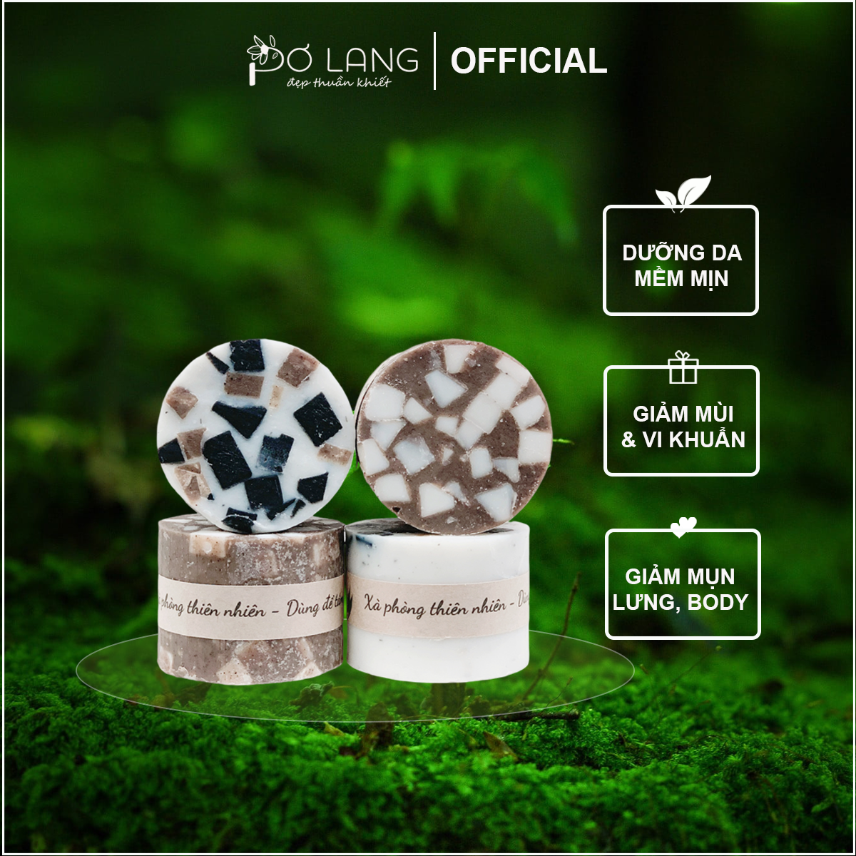 COMBO 4 Xà phòng thiên nhiên giảm mụn lưng dưỡng da Pơ Lang bánh 100gam