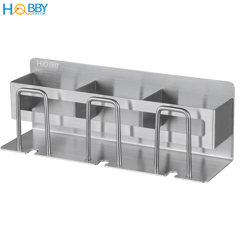 Kệ đựng bàn chải đánh răng 3 ngăn dán tường nhà tắm đa năng Hobby home decor CD4M loại inox 304 kèm keo dán dính