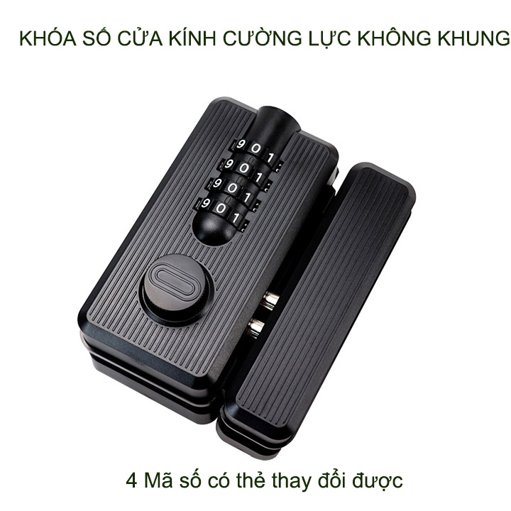 Khóa số cửa kính cường lực không khung thông minh, mở bằng 4 mã số có thể thay đổi được, không cần khoan kính