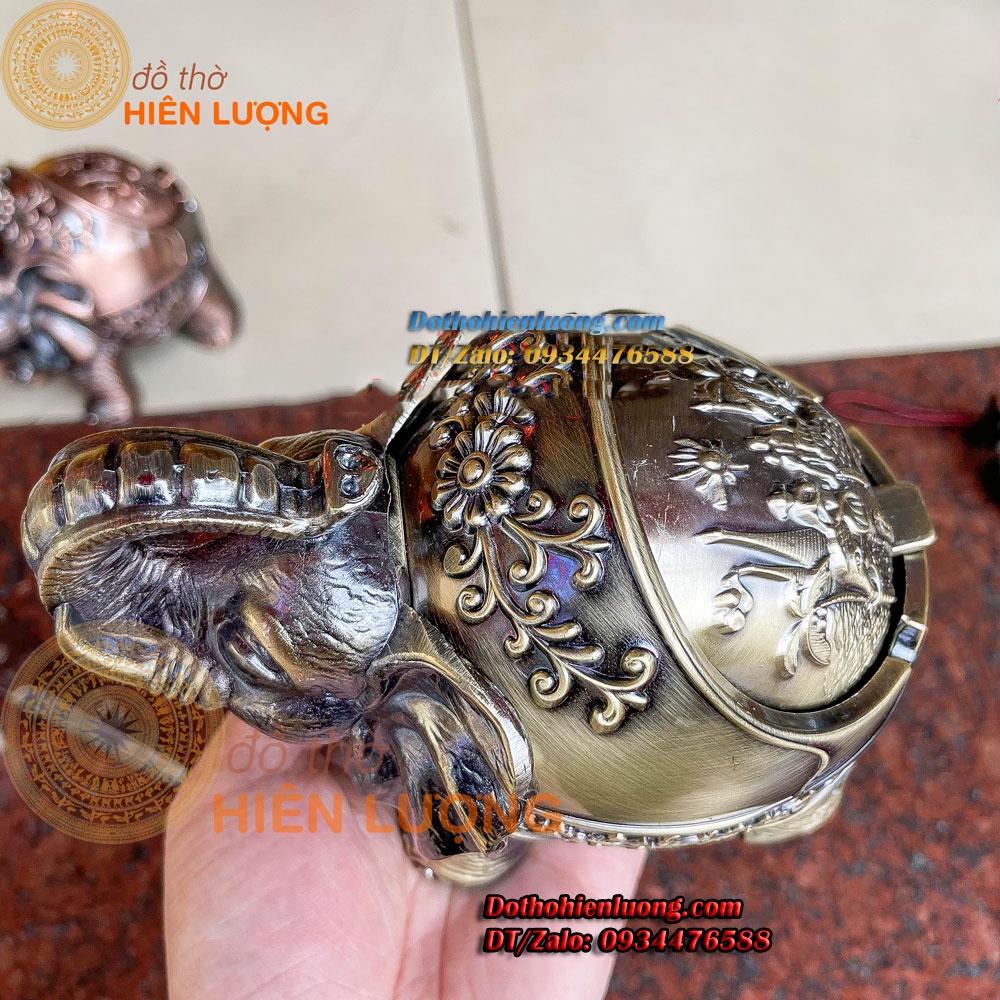 Gạt Tàn Voi Ôm Bằng Đồng Màu Vàng + Đỏ Đẹp Cao 11cm Để Trang Trí Phong Khách