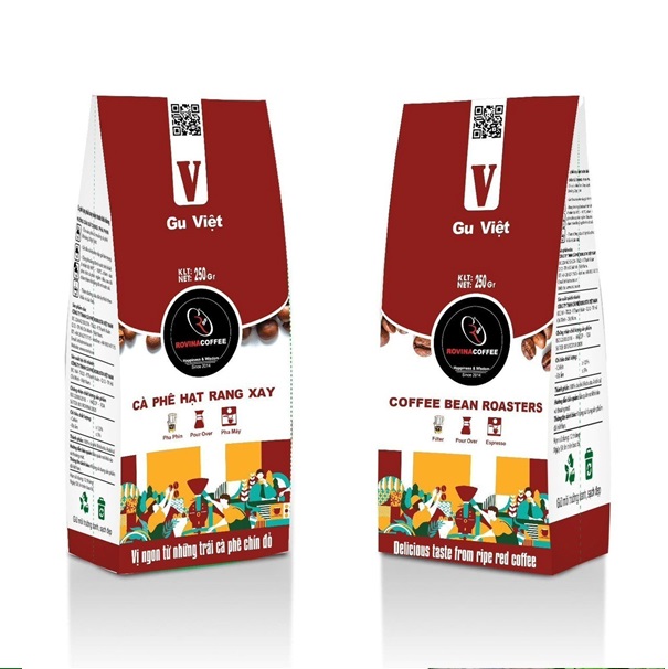 Cà Phê Rovina Gu Việt-  Pha Máy -  Gói 250gr ( Nguyên Hạt)  Mùi Thơm Quyến Rũ, Đậm Đà Đúng Chuẩn Gu Việt.