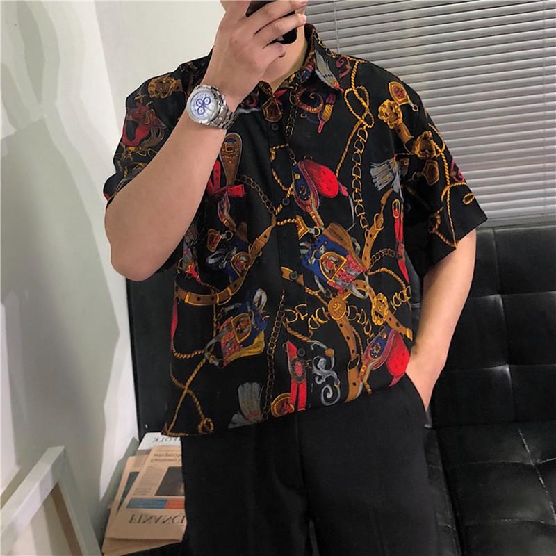 Áo sơ mi nam tay ngắn in họa tiết thời trang