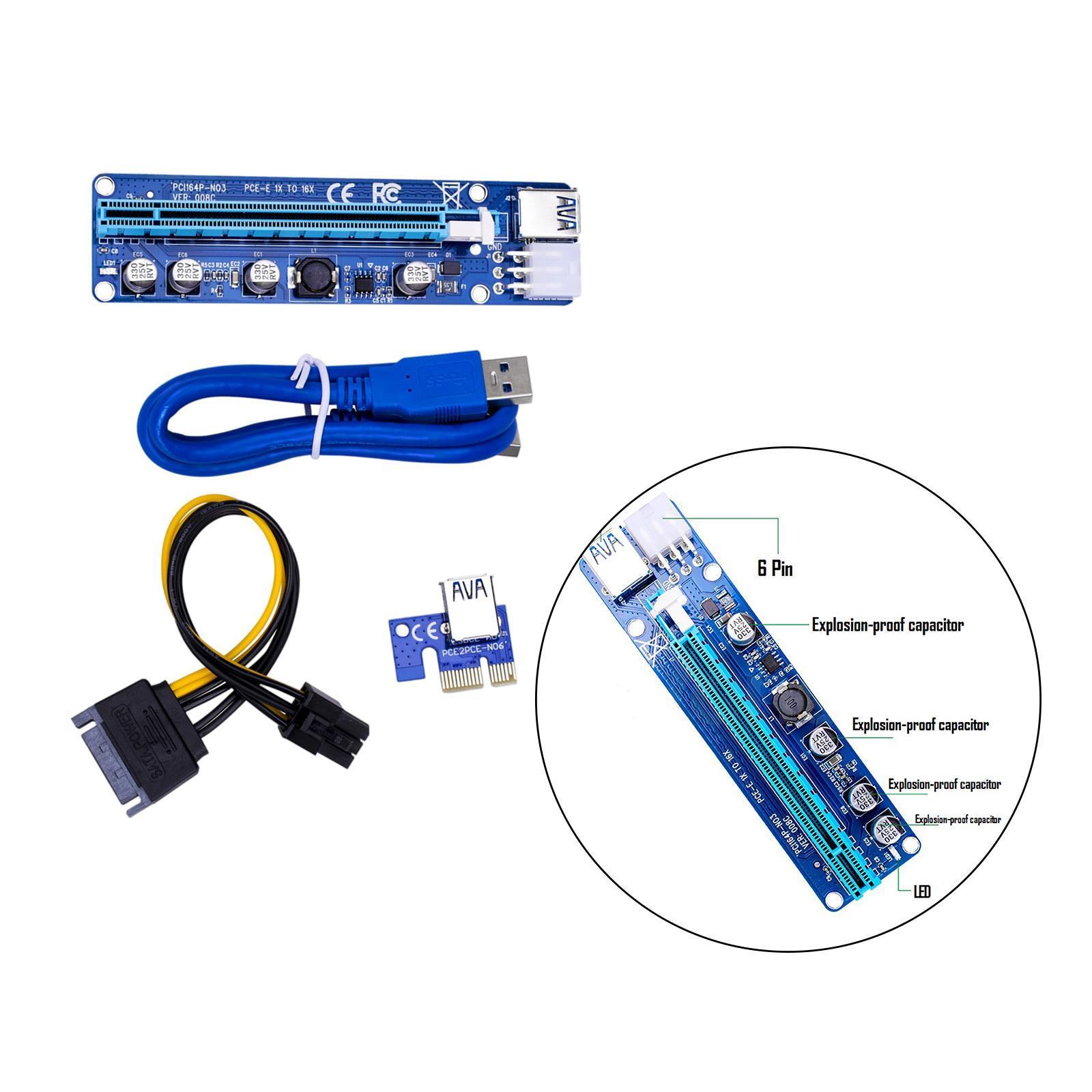 VER008C  Riser Card 6Pin  1X to 16X USB 3.0