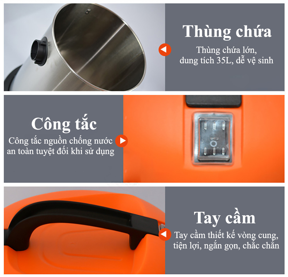 Máy hút bụi công nghiệp ABG yili YLW-77 dung tích 35 lít, công suất lớn, lực hút mạnh sử dụng trong các cửa tiệm rửa xe, công ty, kho xưởng,…