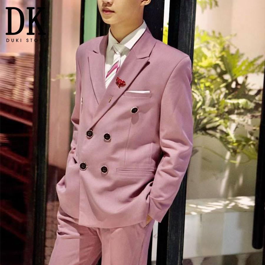 Bộ vest nam cao cấp màu hồng ruốc 6 cúc sang trọng - DUKI STORE