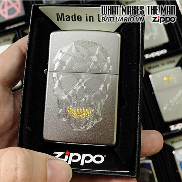 Bật Lửa Zippo 205 Geo Skull With Brass Tone