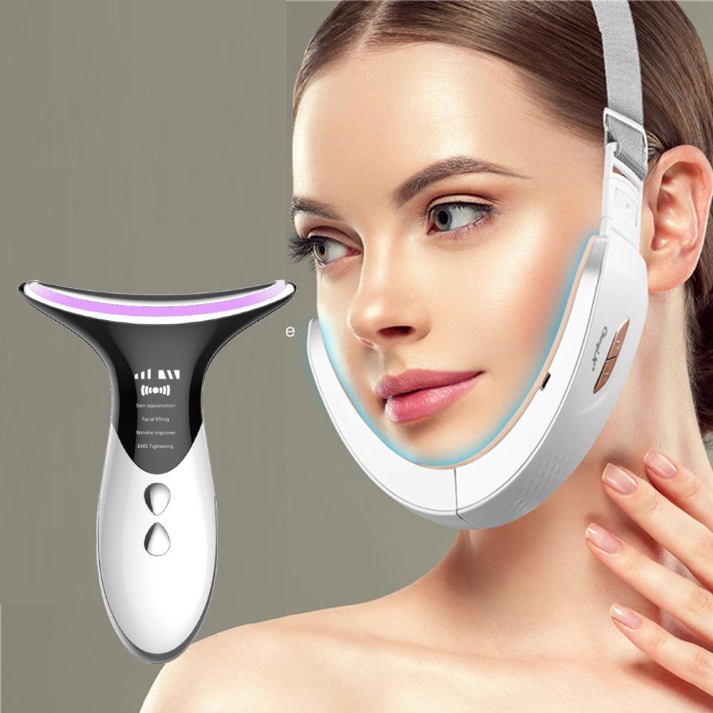 Máy Mát Xa Mặt + Máy Mát Xa Cổ V-Mặt Nâng Dây EMS Massage Định Hình Giảm Béo Đôi Cằm Giảm Tốc V-Dòng cằm Má Nâng