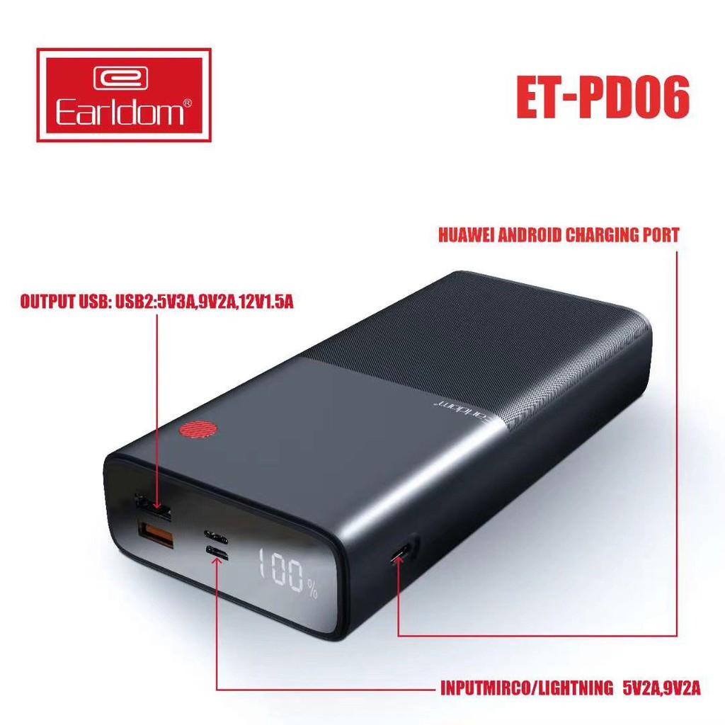 Bộ sạc dự phòng 30000mAh Earldom PD-06 Hỗ trợ sạc nhanh Hàng Chính Hãng