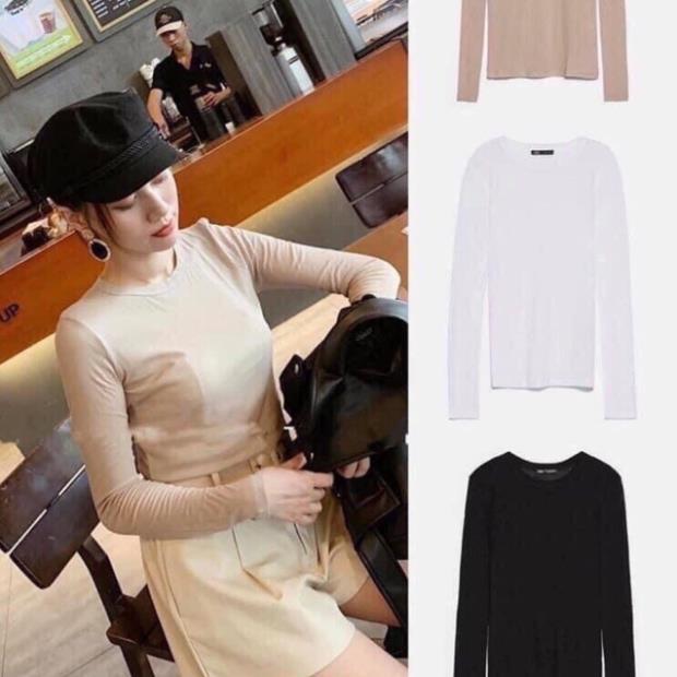 Áo thun nữ dài tay 4 màu đen trắng kem nâu áo pull chất cotton siêu đẹp thời trang Banamo Fashion 317