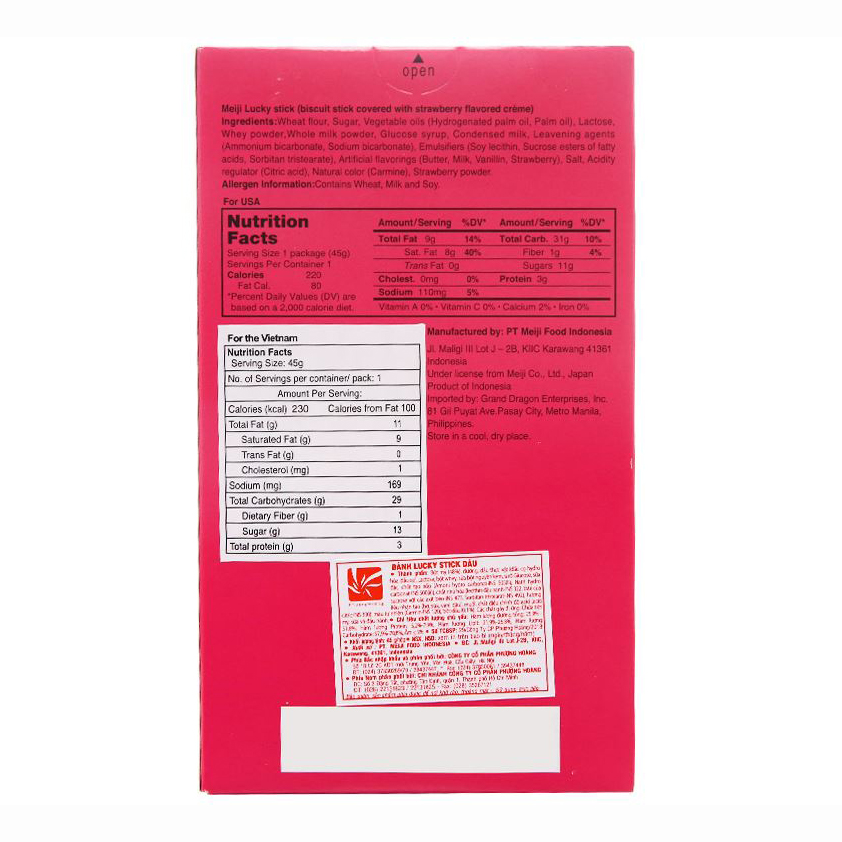 Lốc 10 Bánh que Meiji Lucky stick strawberry 45g