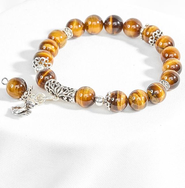 Vòng Tay Đá Mắt Hổ Vàng Nâu Thiên Nhiên Charm Hồ Ly Ngọc Quý Gemstones