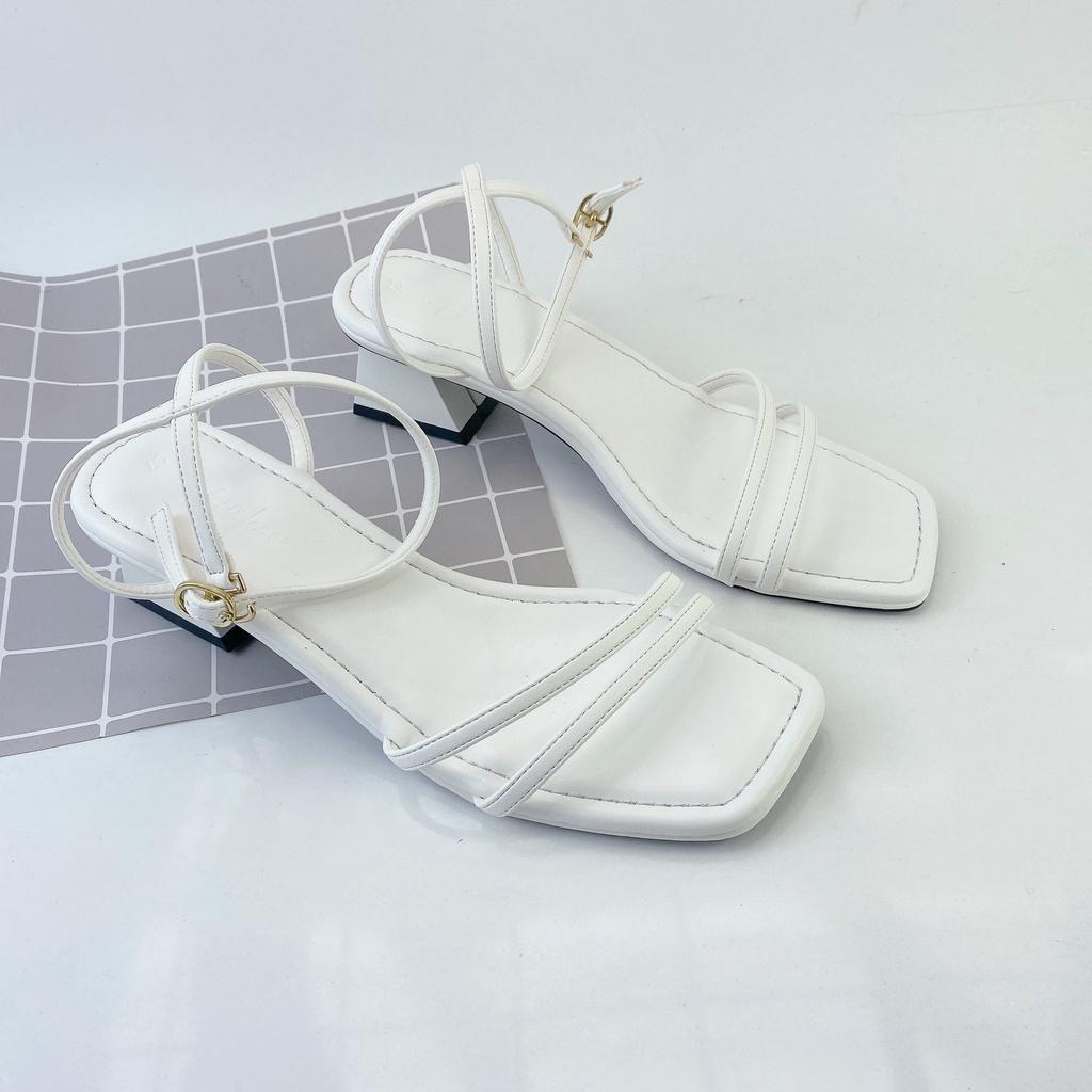 Sandal cao gót nữ 3 phân quai mảnh gót mũi vuông thời trang HISHOO S143