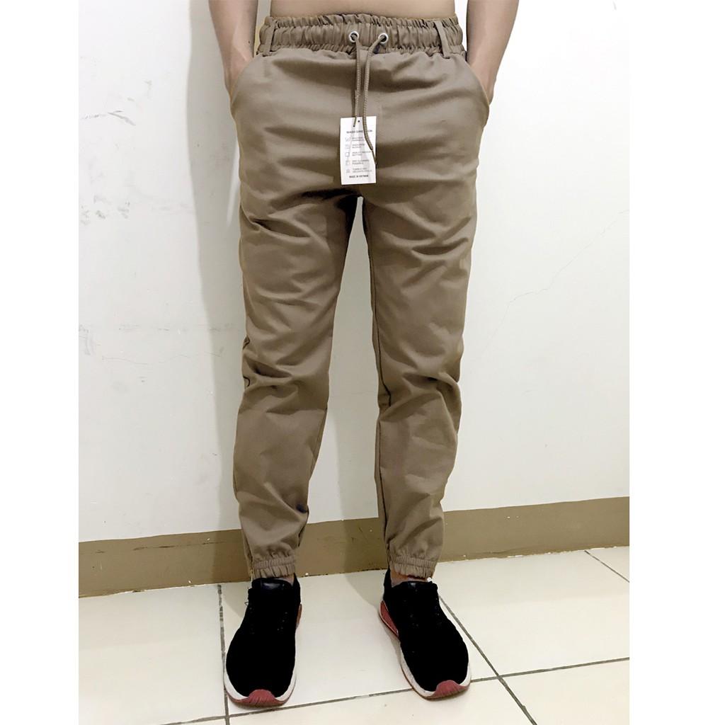 Quần jogger nam nữ vải kaki co giãn ống bó khóa zip cá tính