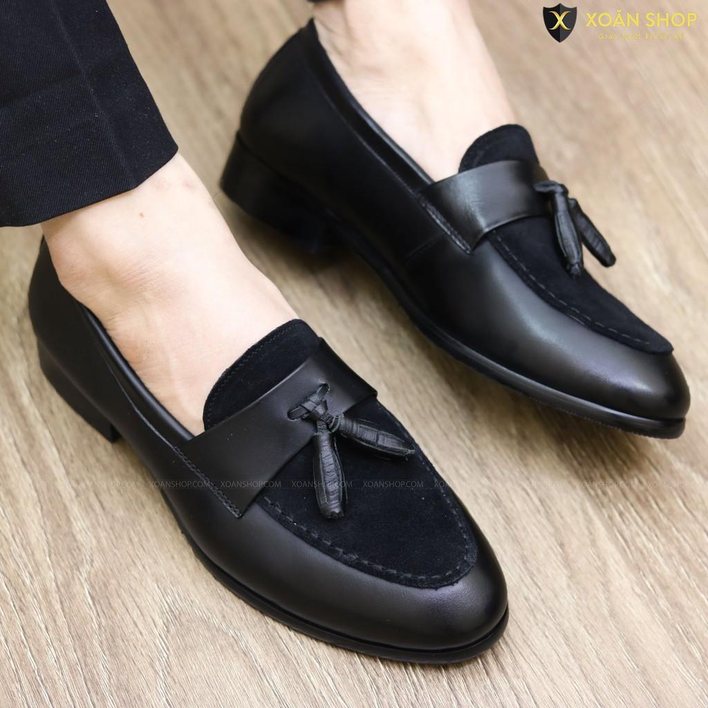 Giày Lười Nam Công Sỏ Mặt Nỉ Nhung Da Lì G014