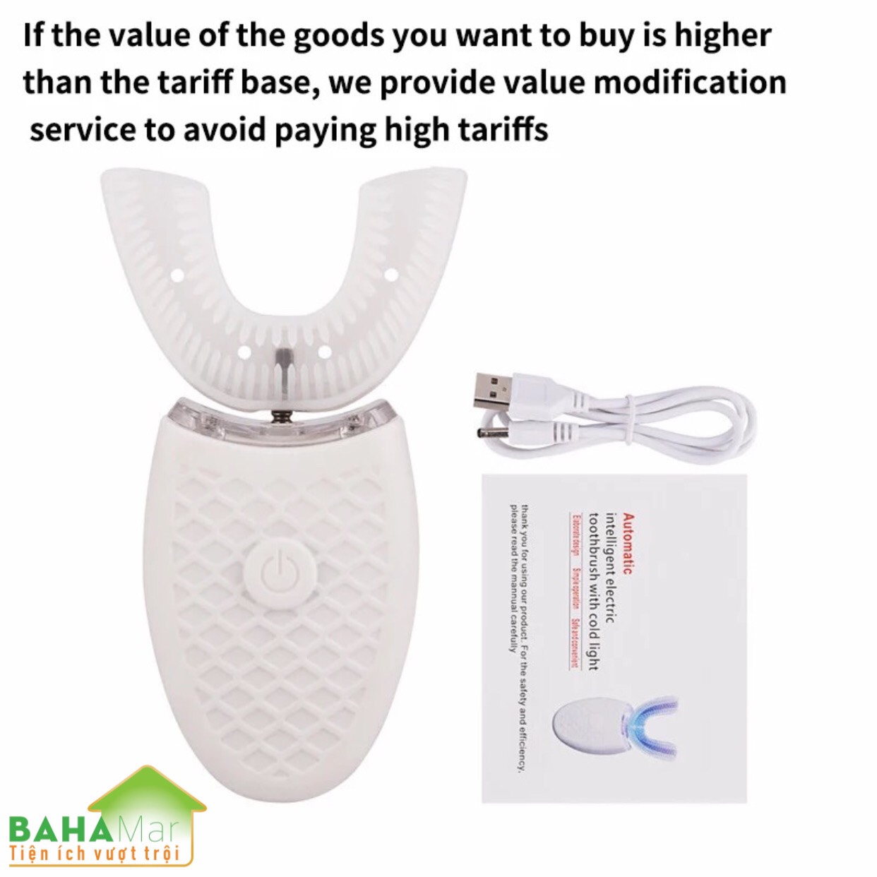 BÀN CHẢI ĐÁNH RĂNG ĐIỆN TỰ ĐỘNG CHỮ U 360 ĐỘ CÓ ÁNH SÁNG XANH KHỬ TRÙNG BAHAMAR làm cho việc đánh răng trở nên dễ dàng và sạch sẽ toàn bộ mặt trước