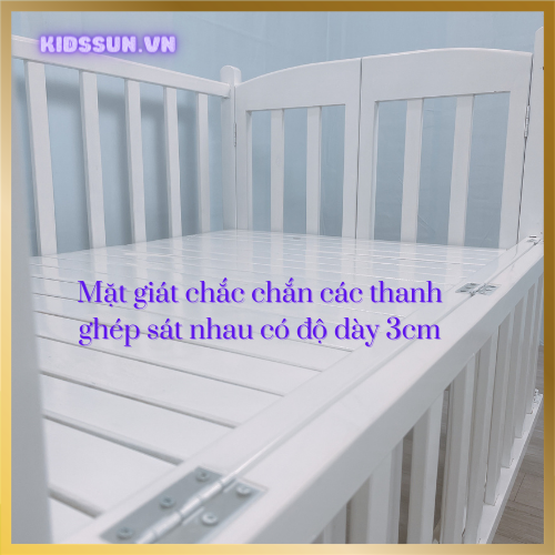 Giường Cũi - Nôi Cũi  Cho Bé Từ Sơ Sinh Đến 5 Tuổi - Chất Liệu Gỗ Quế Màu Trắng – Combo đầy đủ 11 sản phẩm cho trẻ sơ sinh Kích thước 70 x 110 x 86cm ( R x D x C )