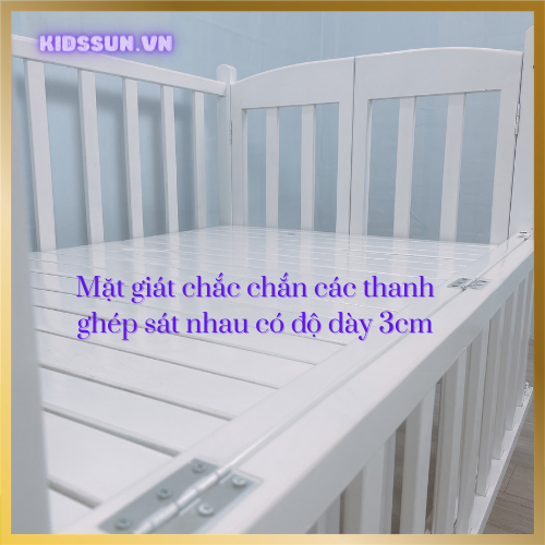 Giường Cũi - Nôi Cũi Cho Bé Từ Sơ Sinh Đến 4-5 Tuổi - Chất Liệu Gỗ Quế Màu Trắng - Kích Thước 80x130x86