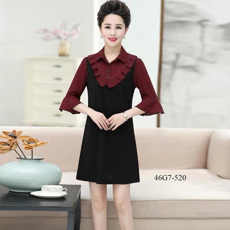 Đầm phối caro trung niên thiết kế