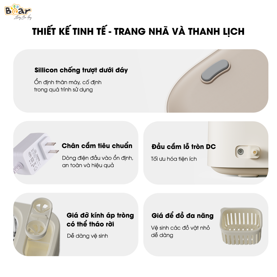 Máy Rửa Trang Sức Bằng Sóng Âm Bear Vệ Sinh Kính Mắt Lens Đồng Hồ Phụ Kiện Trang Sức Cọ Trang Điểm SB-MR038 HÀNG CHÍNH HÃNG