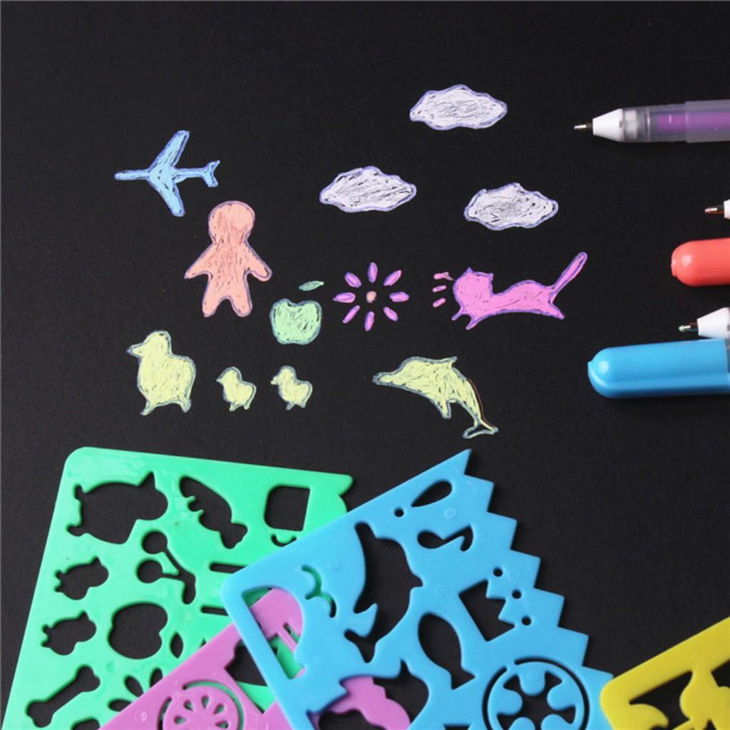 Thước vẽ theo khuôn hình bằng nhựa nhiều màu sắc sáng tạo trang trí DIY ST460
