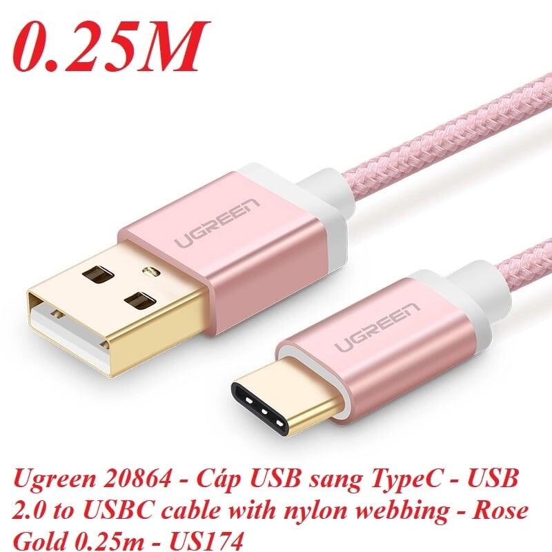 Ugreen UG20864US174TK 0.25M màu Hồng Dây USB 2.0 sang Type-C đầu nhôm dây bọc vinyl - HÀNG CHÍNH HÃNG