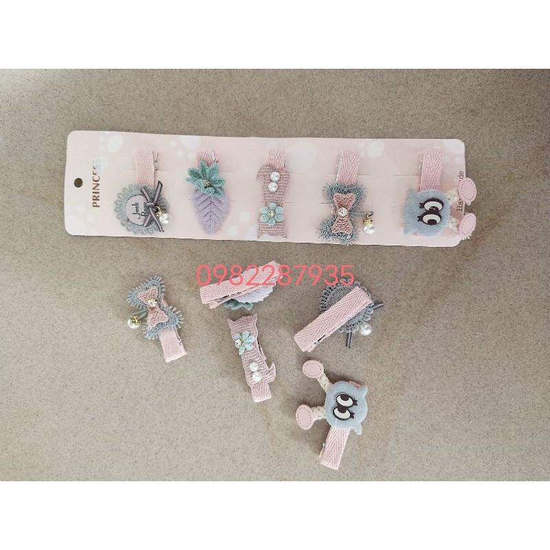 Set 5 chiếc kẹp tóc mái nơ trẻ em, cặp tóc cho bé