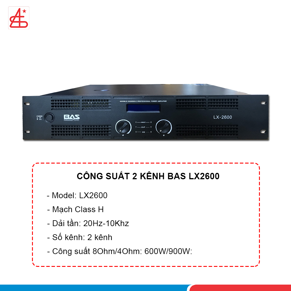 Công suất BAS LX 2600, đẩy 2 kênh 600W/1kênh. Đẩy chuyên dành cho dàn karaoke gia đình. Hàng nhập khẩu