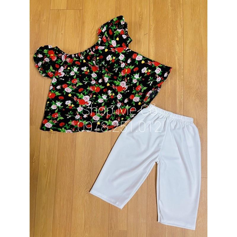 Bộ Hoa Hồng Bé Gái Áo Chữ A Phối Quần Ôm Body Thời Trang