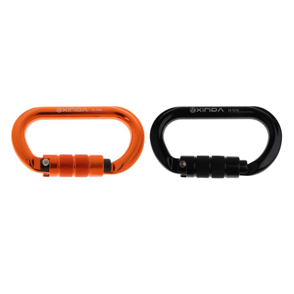 2Pc 25KN Aluminum Auto Locking Carabiner Oval- Hook for Rock Climbing Caving