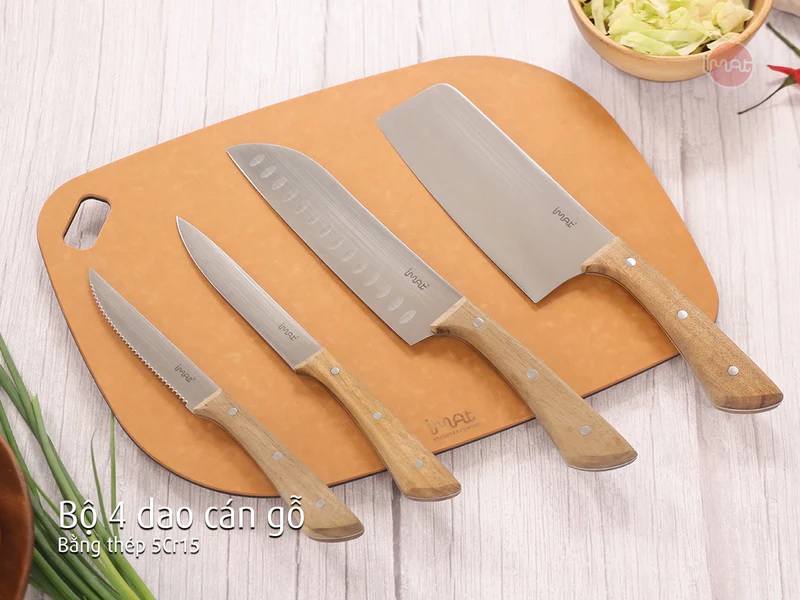 Bộ 5 dao thép không gỉ cán gỗ iMat