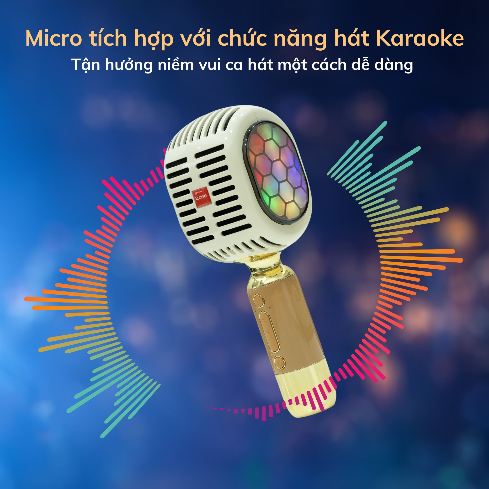 Micro Karaoke kèm loa Bluetooth iCore YM99 - Hàng chính hãng