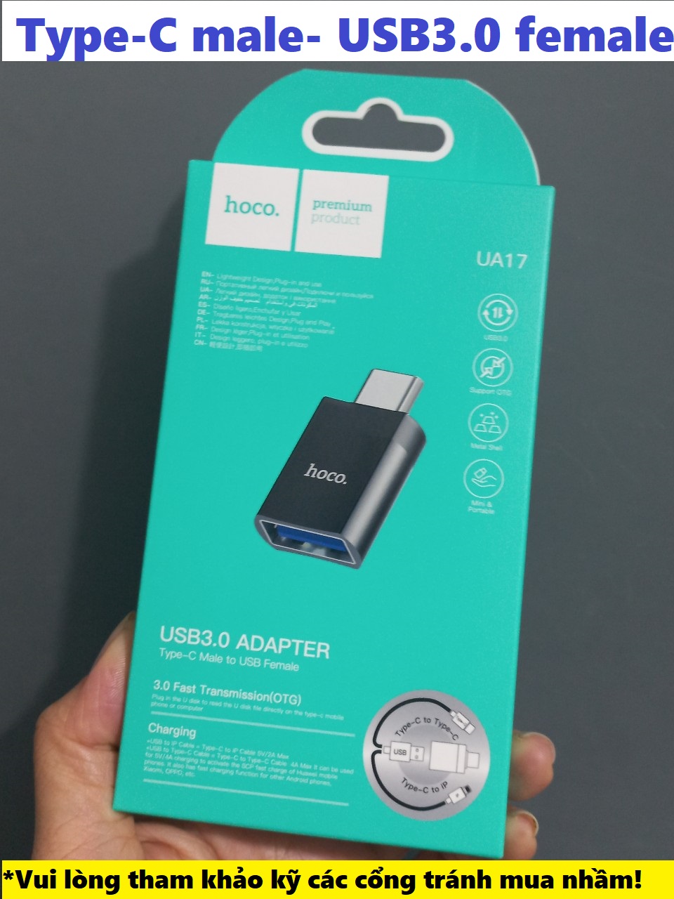 Hình ảnh [ Type C  Adapter ] Đầu chuyển type C sang USB 3.0  / iP hỗ trợ OTG cho điện thoại tablet laptop hoco UA17 _ hàng chính hãng