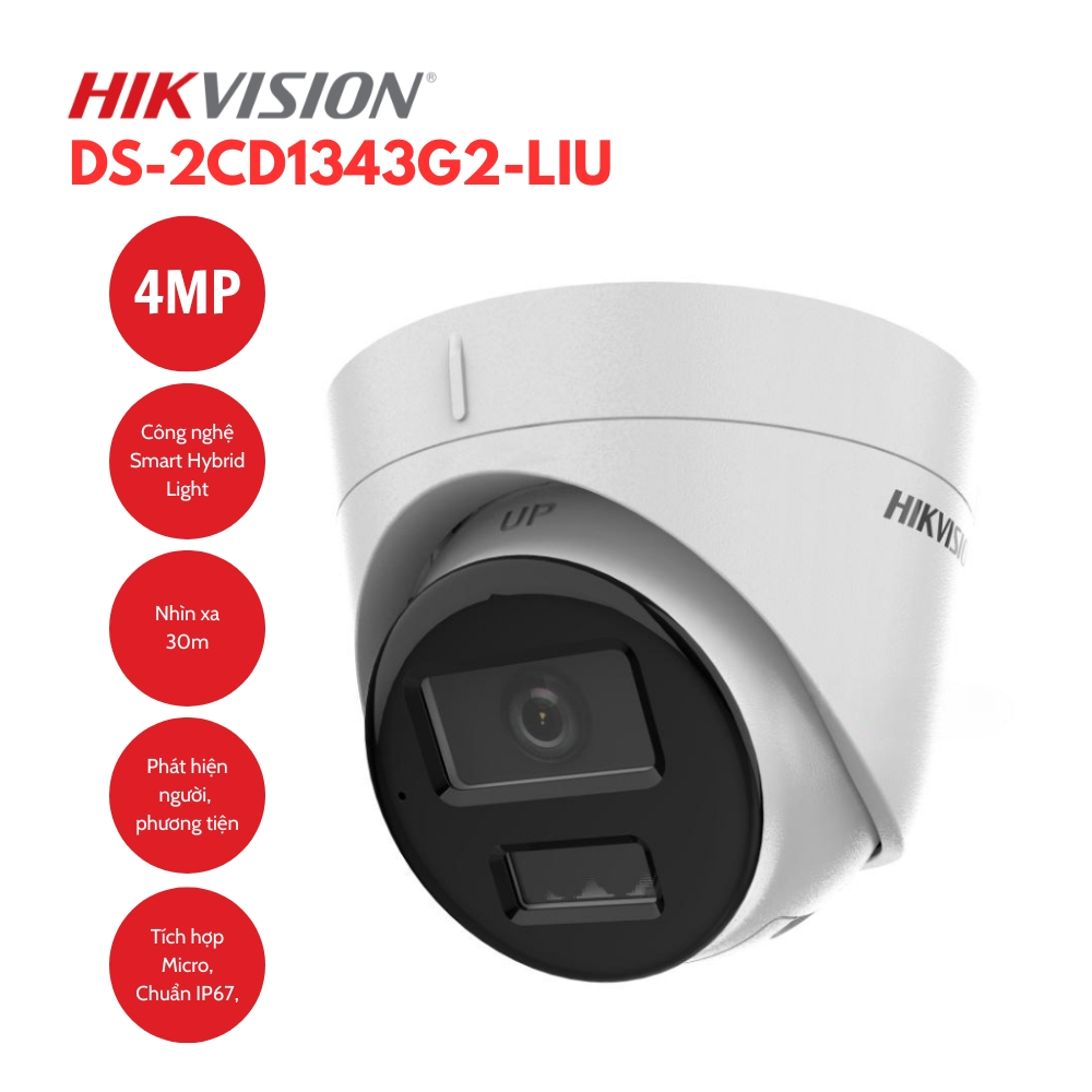 CAMERA IP DOME TRONG NHÀ HIKVISION DS-2CD1343G2-LIU 4MP, MICRO GHI ÂM, CHỐNG NGƯỢC SÁNG