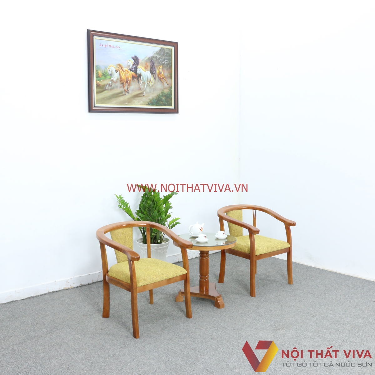 Bộ Bàn Trà 2 Ghế Gỗ Sồi Nga Màu Cánh Gián Đẹp Giá Rẻ