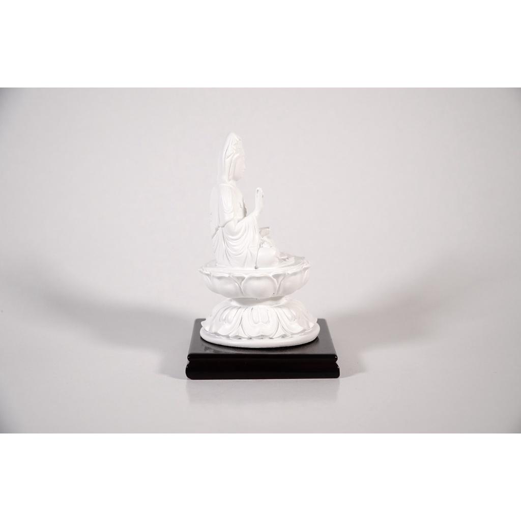 Tượng Phật Quan Âm Bồ Tát đặt xe ô tô trắng ngà ngồi có đế - Cao 12cm