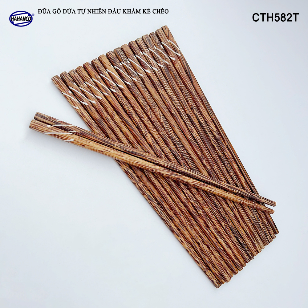 Đũa Gỗ Dừa Đen Khảm Kẻ Chéo HAHANCO An Toàn Đẹp Mắt Dùng Cho Quán Ăn Gia Đình - CTH582T