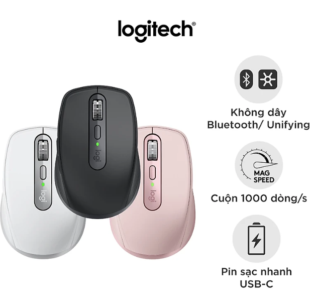 Chuột không dây Logitech MX Anywhere 3 màu hồng-Hàng chính hãng