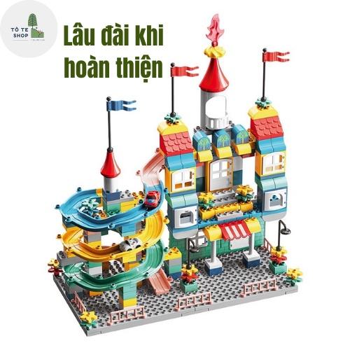 Đồ chơi lắp ráp lâu đài cầu trượt có ô tô siêu đẹp, siêu hấp dẫn với 209 pcs dành cho các bé