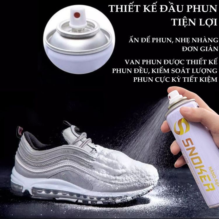 Chai xịt tạo bọt vệ sinh giày SNOKER 300ML. Bình xịt giặt khô tẩy trắng giày chính hãng