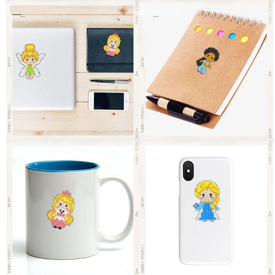 Bộ Tranh Đính Đá Kim Cương Giả Mini Tạo Sticker Công Chúa Cho Bé Trang Trí