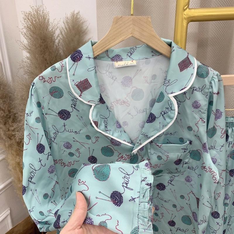 Bộ ngủ Pijama dài tay - Hoạ tiết xanh mint
